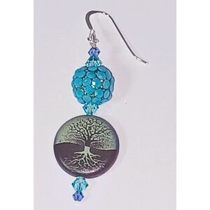 Ying Yang Tree of life Vintage Swarovski crystal shades of blue 925 SS earrings